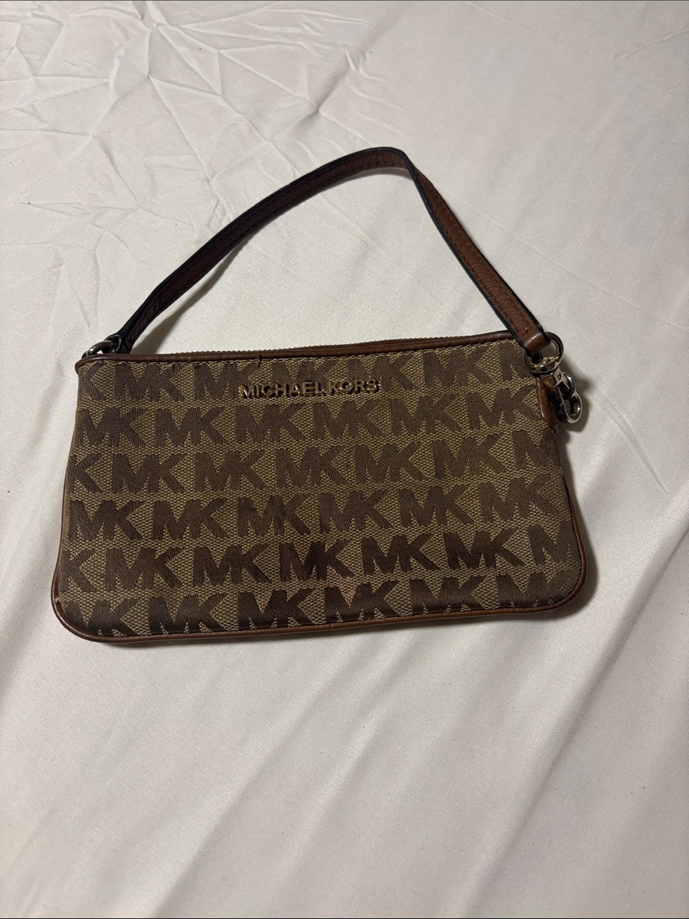 Michael Kors Brown Logo MK Wristlet Pouch